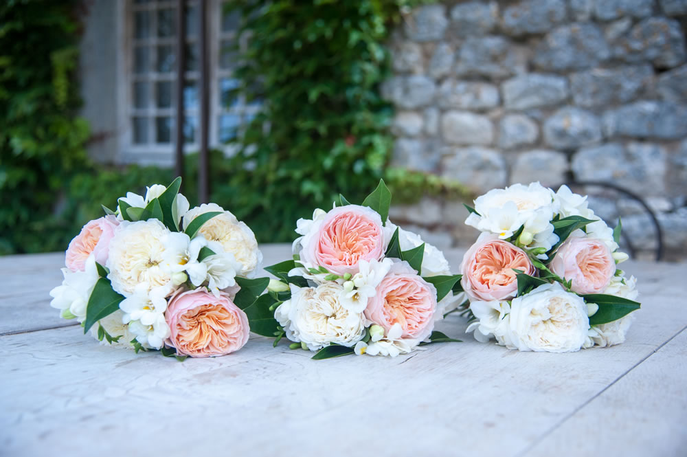 Wedding bouquets on table