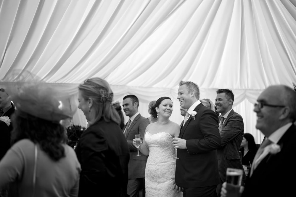 Bride and groom looking at each other