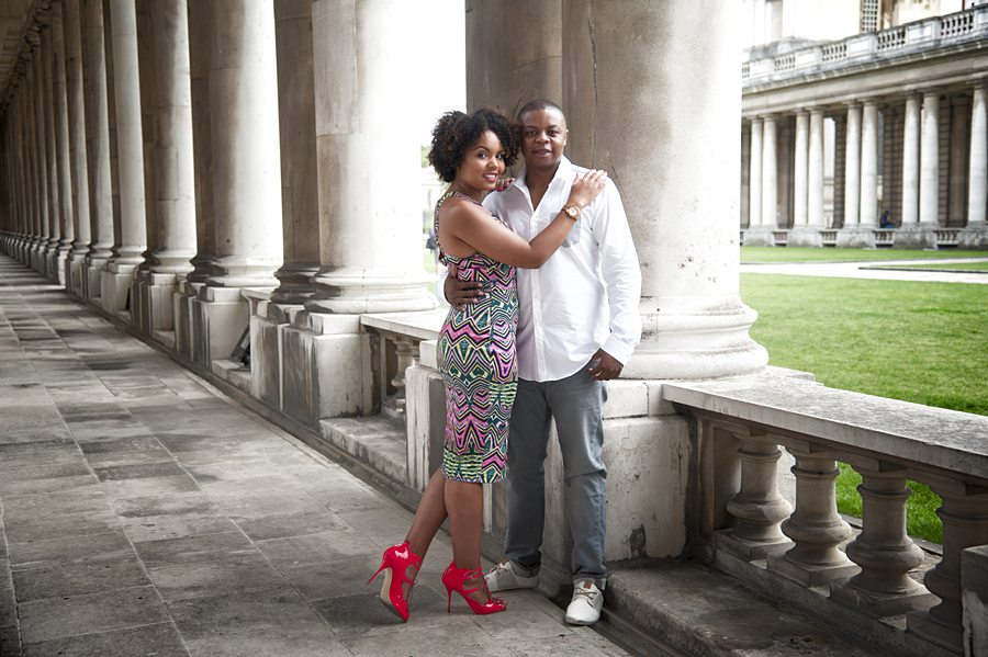 Couple hugging by the Royal Naval College