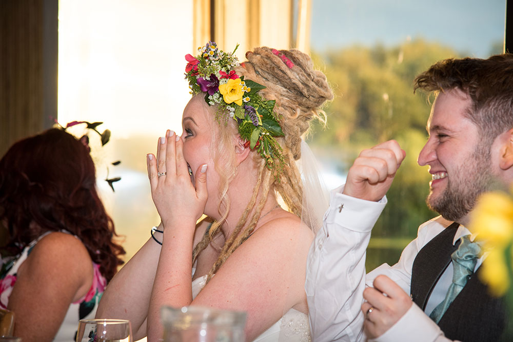 Bride reacting to speeches
