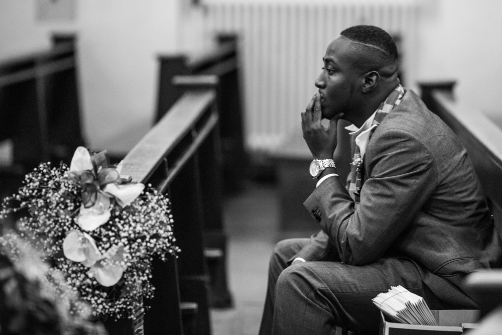 Groom sat alone in church