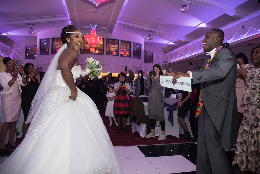 Bride and groom dancing