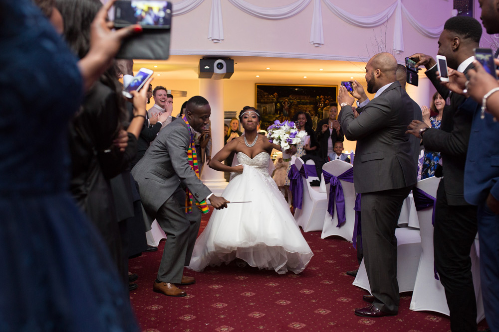 Bride and groom dancing