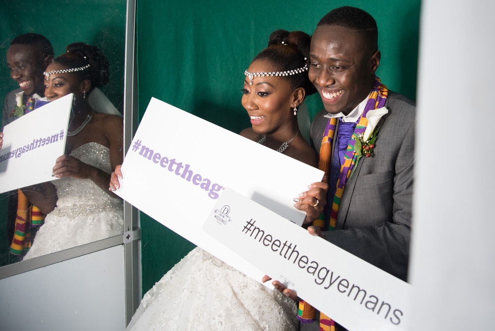 Bride and groom in photobooth