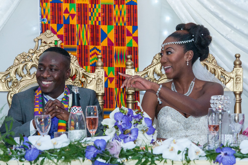 Bride and groom during speeches