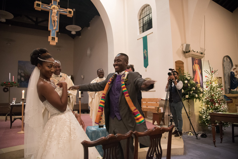 Groom limbering up for the first kiss