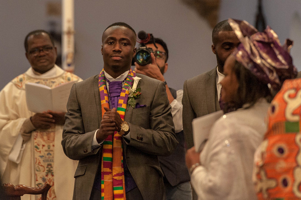Groom waiting nervously at the altar