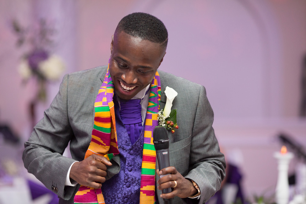Groom dancing during speech