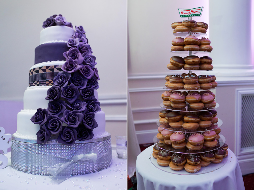 The wedding cake and Krispy Kreme doughnut tower