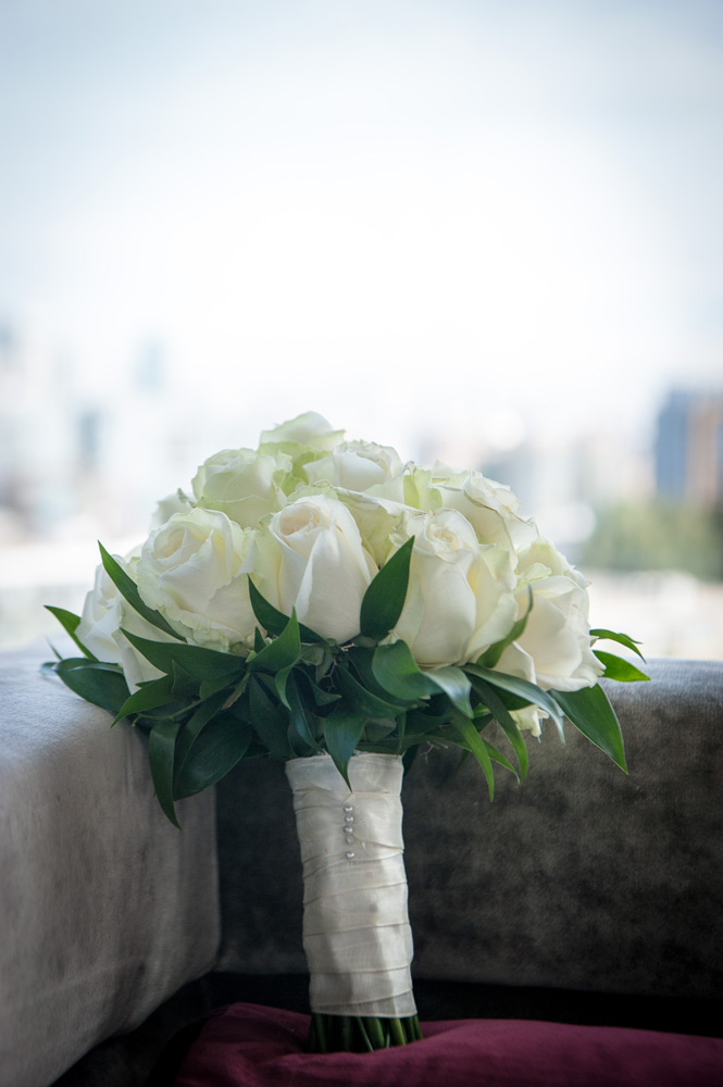 Wedding bouquet on chair