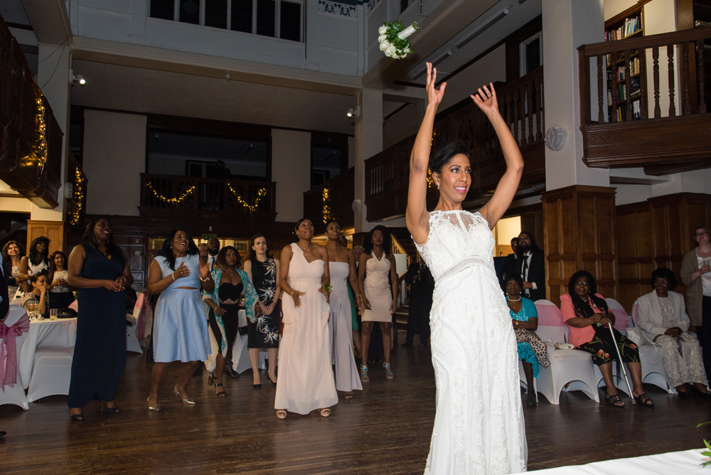Bride tossing her bouquet