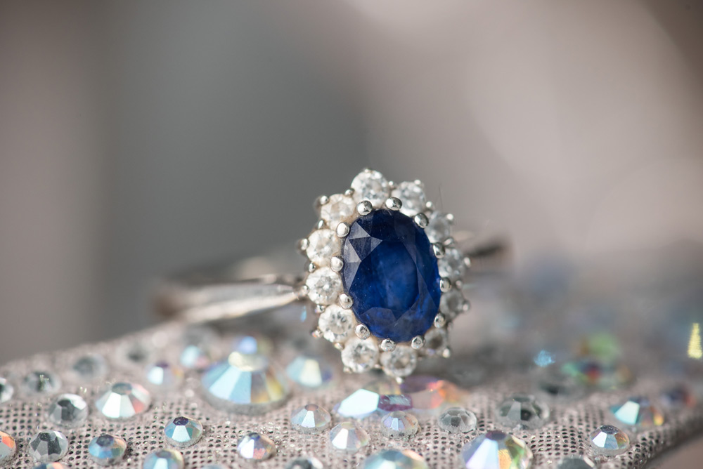 Close up of engagement ring on shoe