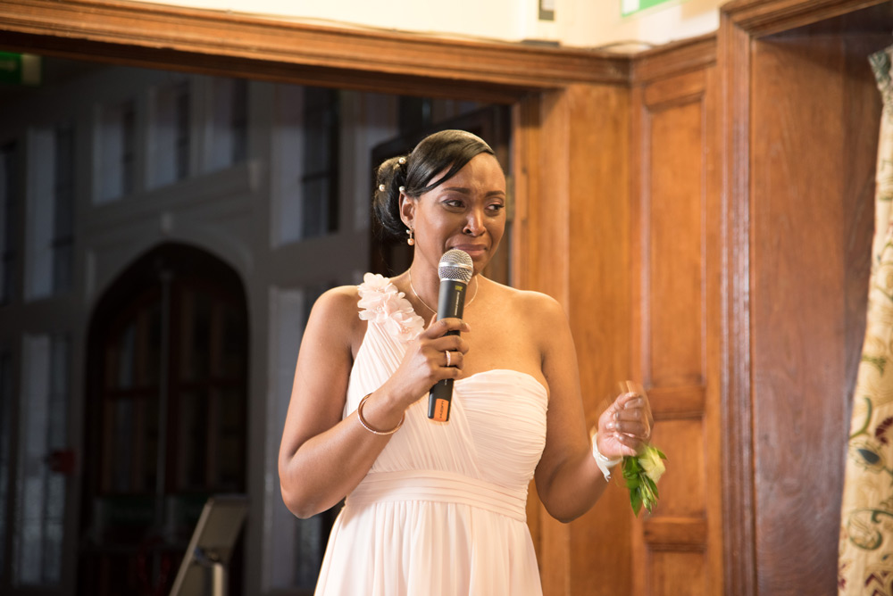 Maid of honour crying during her speech