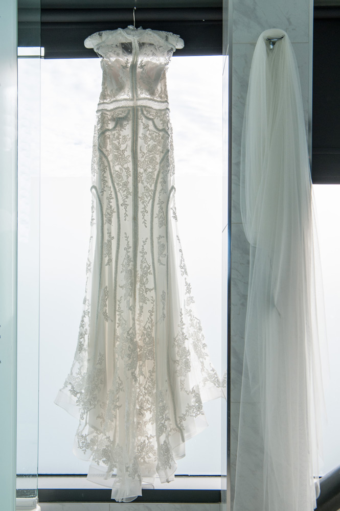 Wedding dress and veil
