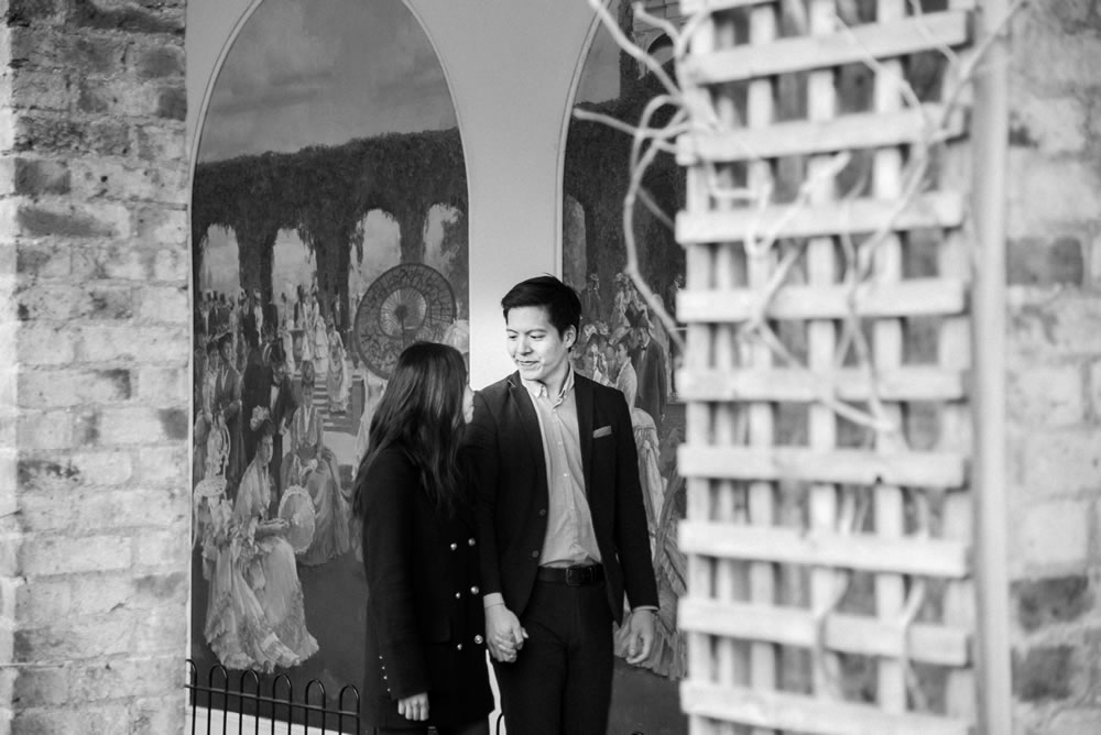 Couple wallking and looking at each other