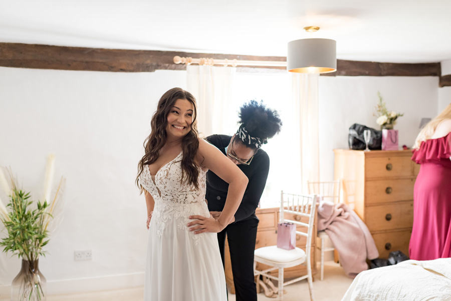 Bride getting dressed