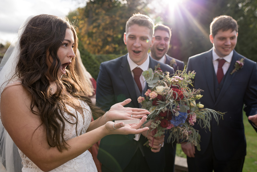 Bride looking amazed by the Reid Rooms wedding entertainment