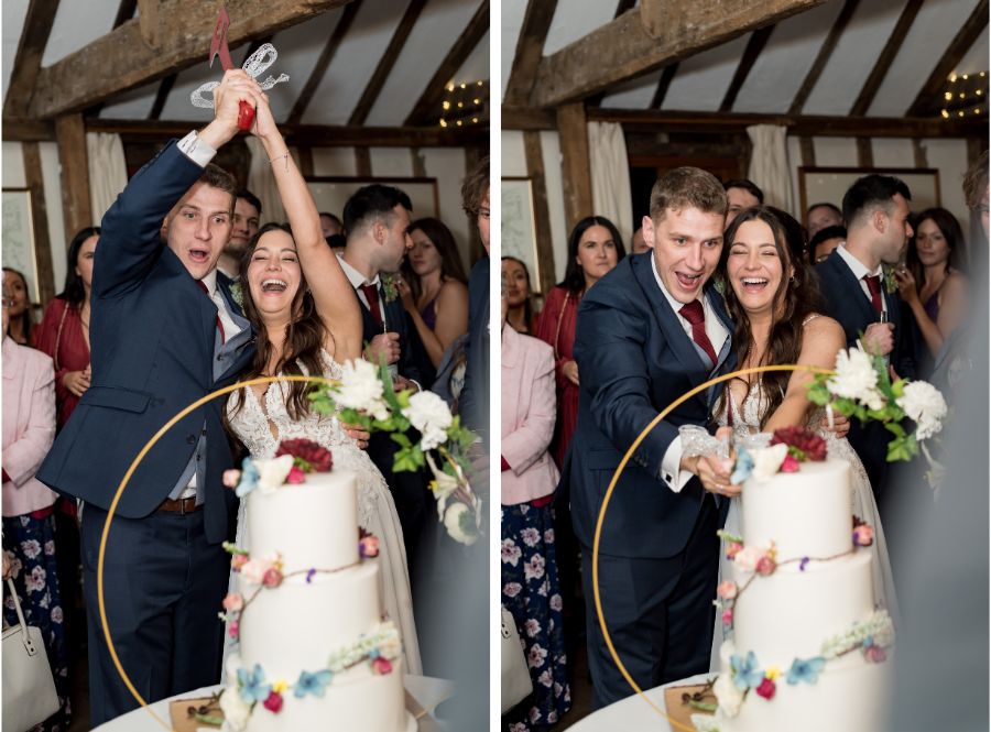 Couple cutting Wedding cake at The Reid Rooms wedding venue