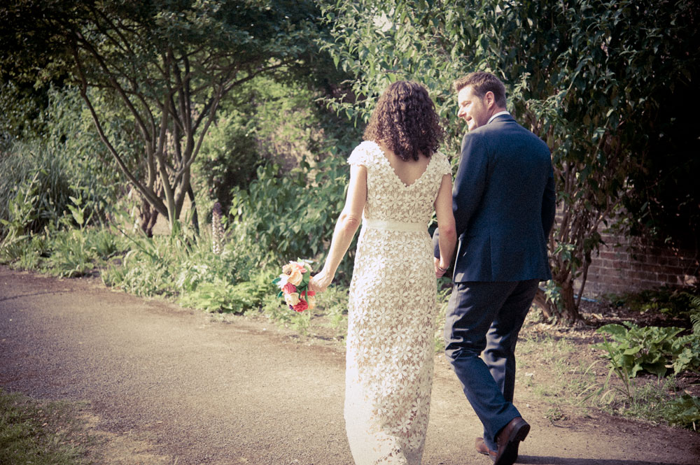 Couple walking away from the camera