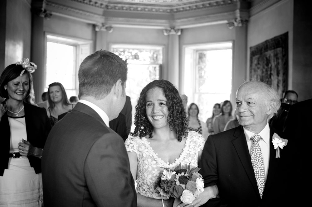 Bride smiling at the groom