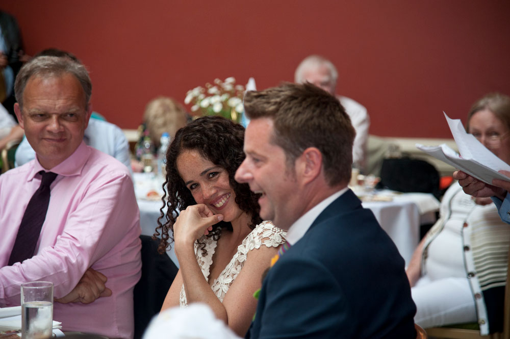 Bride reacting to speeches