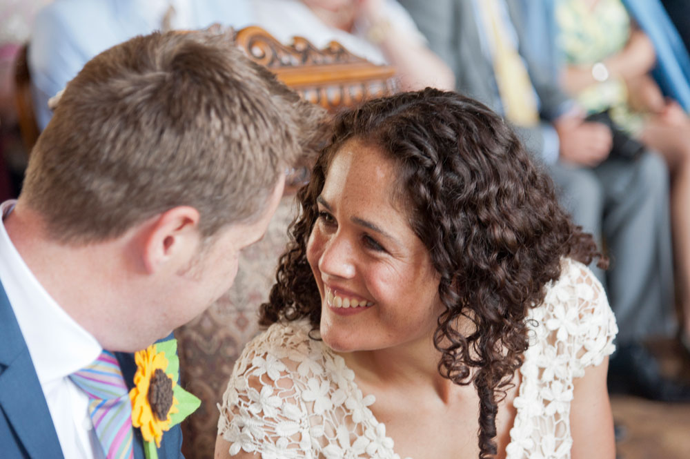 Couple smiling during service