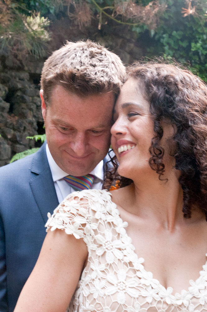 Bride and groom hugging