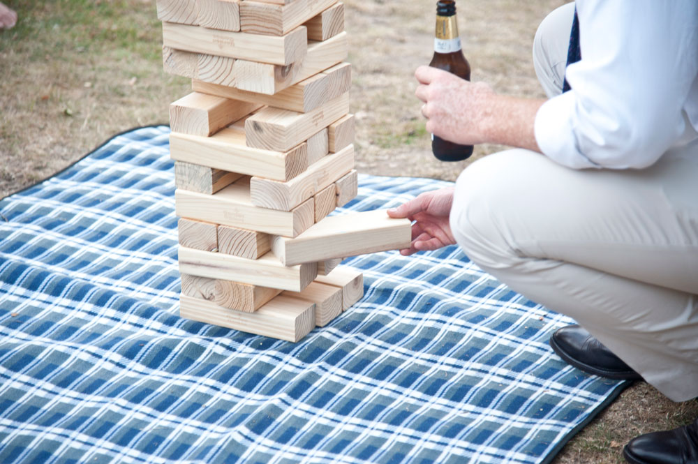 Guests playing Giant Jenga