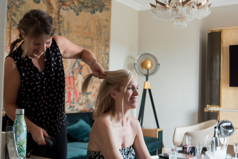 Bride getting her hair done