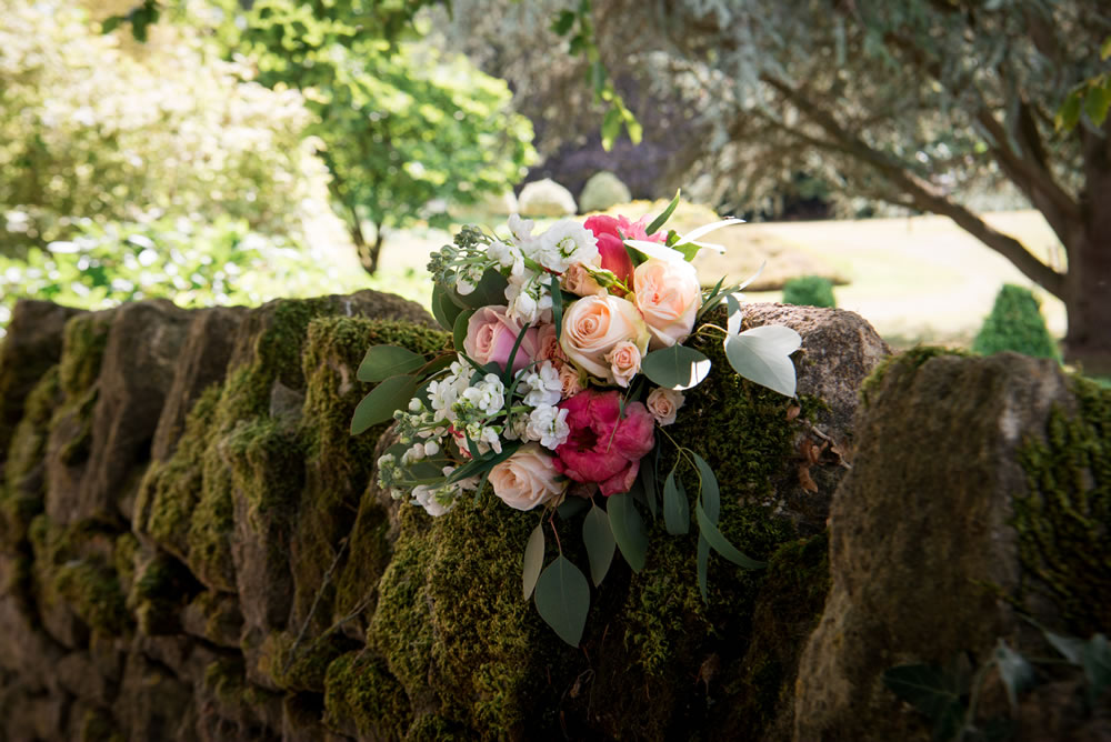 Wedding bouquet on wall