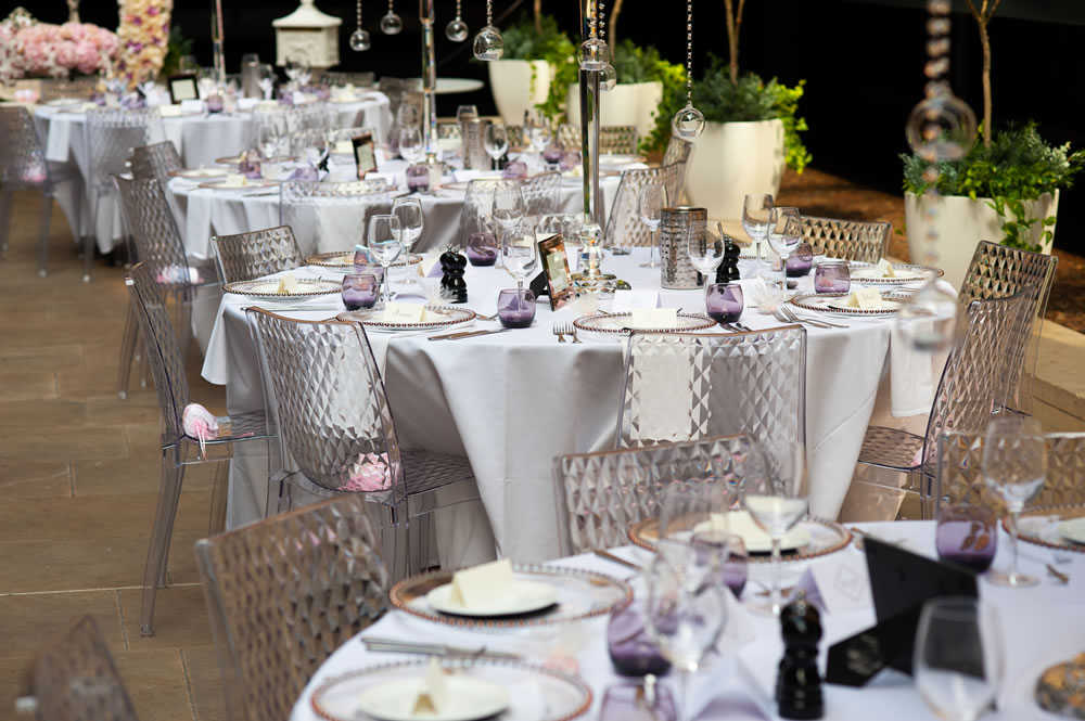 Reception tables laid out ready for the wedding