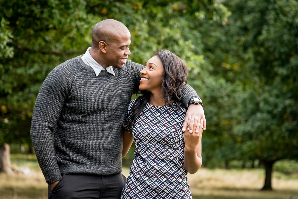Couple laughing while walking