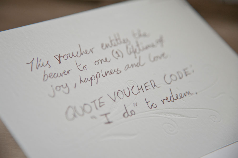 Card from the groom to the bride