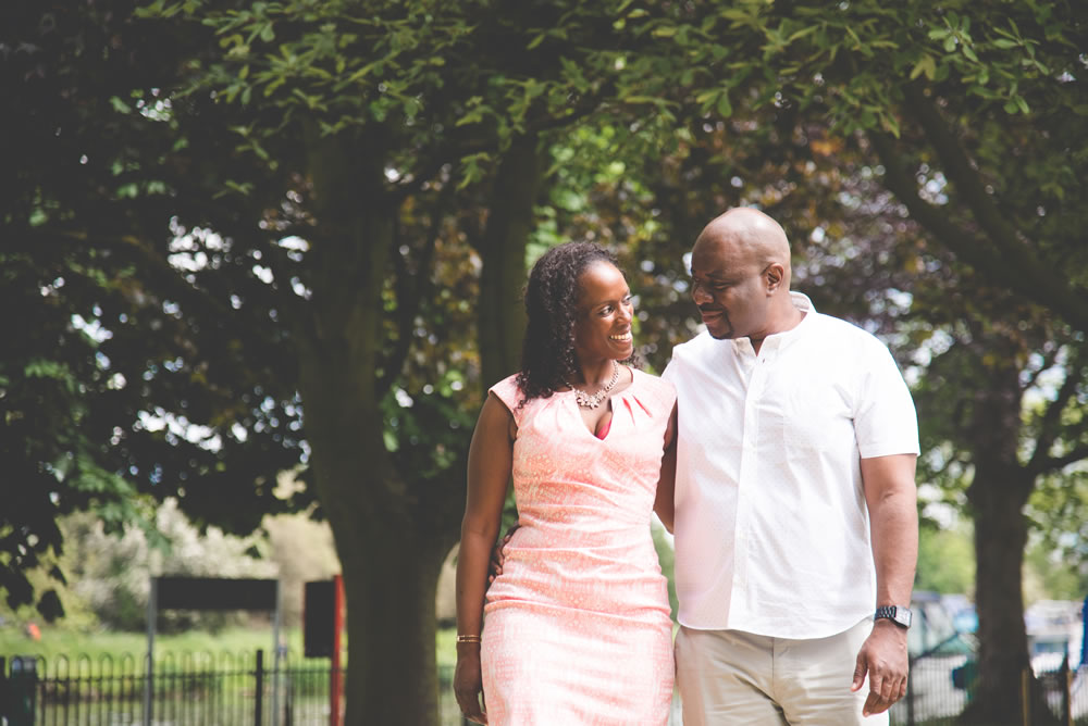 Couple walking and smiling
