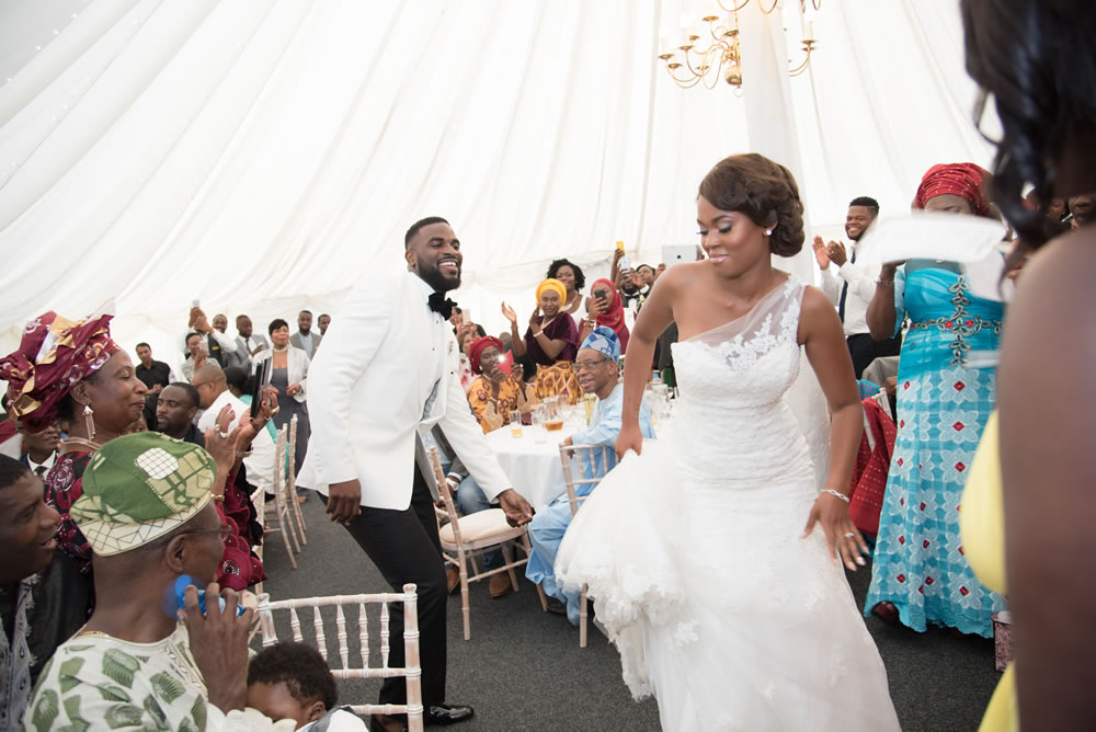 Couple dancing into reception