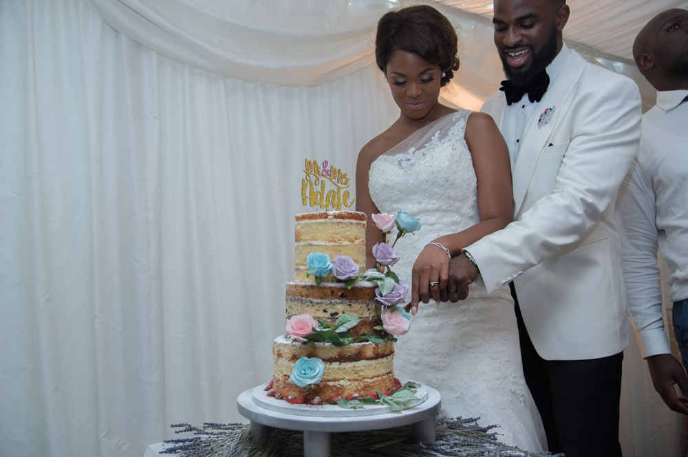 Couple cutting the wedding cake