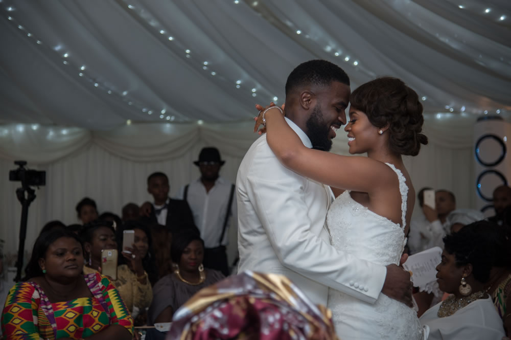 Couple hugging during first dance