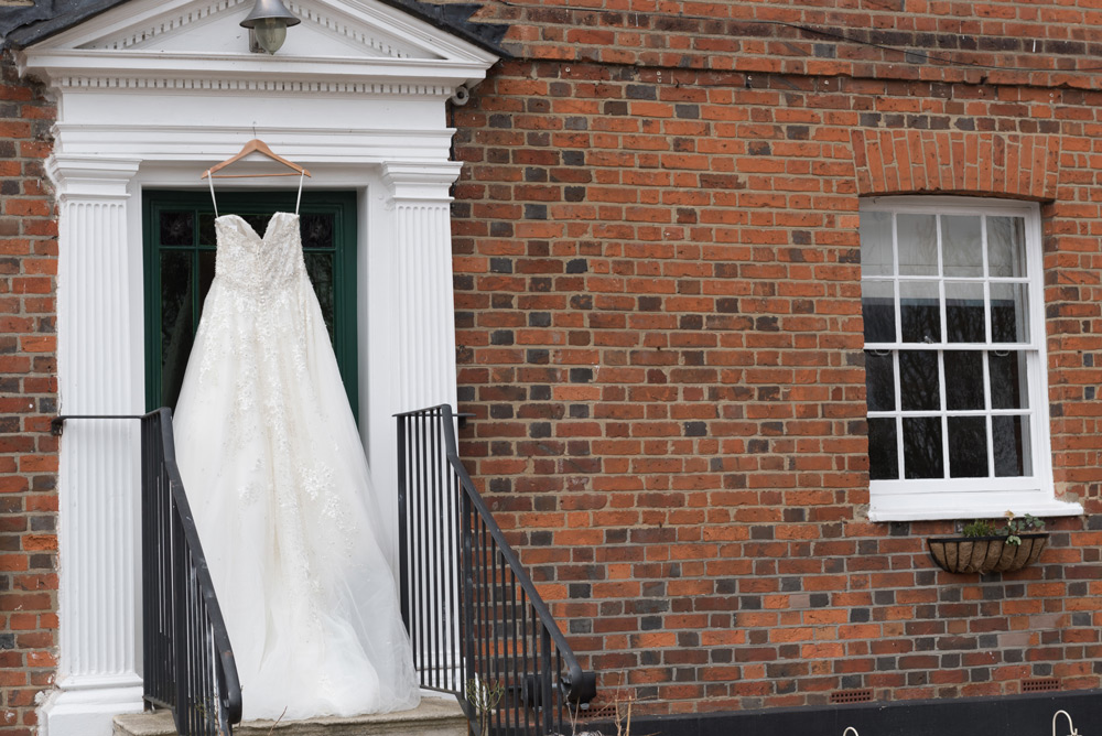 Wedding dress hanging outside